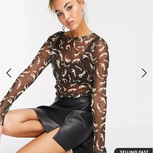 ASOS Daisy Street long sleeve mesh top in wavy yin yang